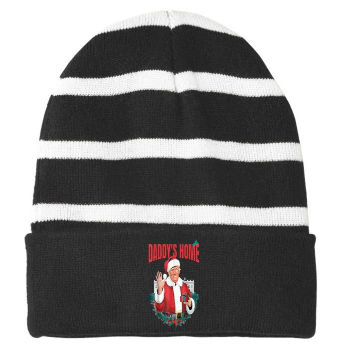 DaddyS Home Funny Santa Trump Christmas 2024 New President Striped Beanie with Solid Band