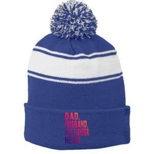 Dad Husband Fire Fighter Hero Gift Stripe Pom Pom Beanie