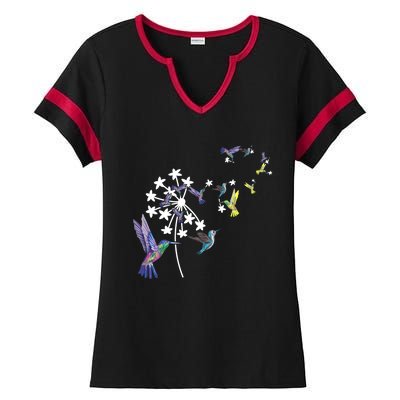 Dandelion Hummingbird Flower For Birdwatcher Herbalist Gift Ladies Halftime Notch Neck Tee