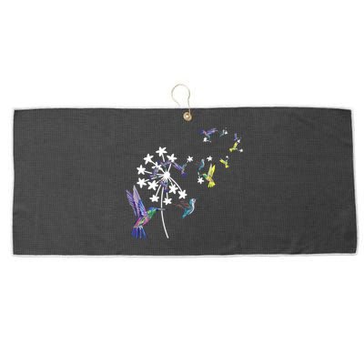 Dandelion Hummingbird Flower For Birdwatcher Herbalist Gift Large Microfiber Waffle Golf Towel