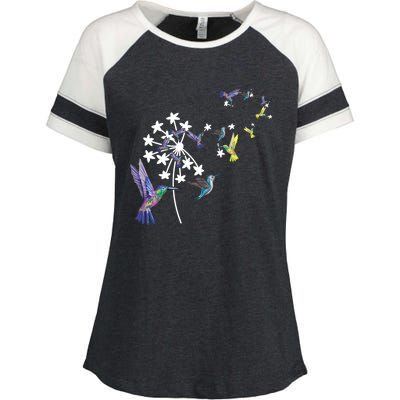 Dandelion Hummingbird Flower For Birdwatcher Herbalist Gift Enza Ladies Jersey Colorblock Tee