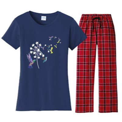 Dandelion Hummingbird Flower For Birdwatcher Herbalist Gift Women's Flannel Pajama Set