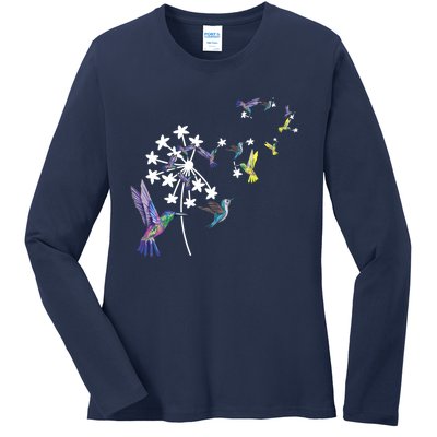 Dandelion Hummingbird Flower For Birdwatcher Herbalist Gift Ladies Long Sleeve Shirt