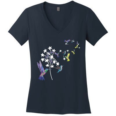 Dandelion Hummingbird Flower For Birdwatcher Herbalist Gift Women's V-Neck T-Shirt