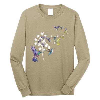 Dandelion Hummingbird Flower For Birdwatcher Herbalist Gift Long Sleeve Shirt