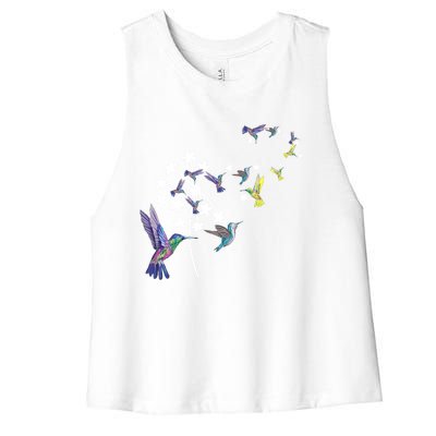 Dandelion Hummingbird Flower For Birdwatcher Herbalist Gift Women's Racerback Cropped Tank