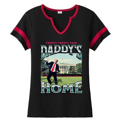 DaddyS Home Funny Trump DaddyS Coming Home 2024 Gift Ladies Halftime Notch Neck Tee