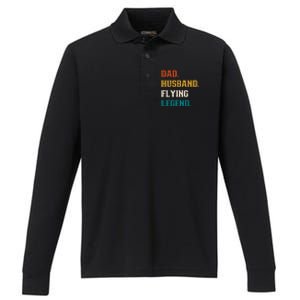 Dad Husband Flying Legend Flying Lover Pilot Aviator Cool Gift Performance Long Sleeve Polo