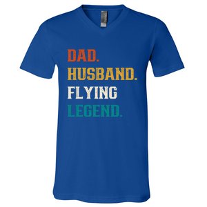 Dad Husband Flying Legend Flying Lover Pilot Aviator Cool Gift V-Neck T-Shirt