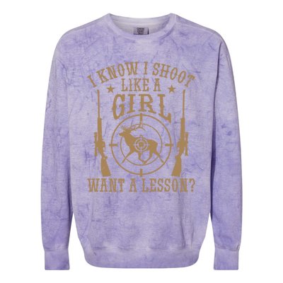 Deer Hunt Funny I Know I Shoot Like A Want A Lesson Gift Colorblast Crewneck Sweatshirt