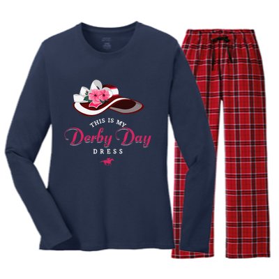 Derby Hats For Women 2024 This Is My Derby Dress Funny Derby Women's Long Sleeve Flannel Pajama Set 