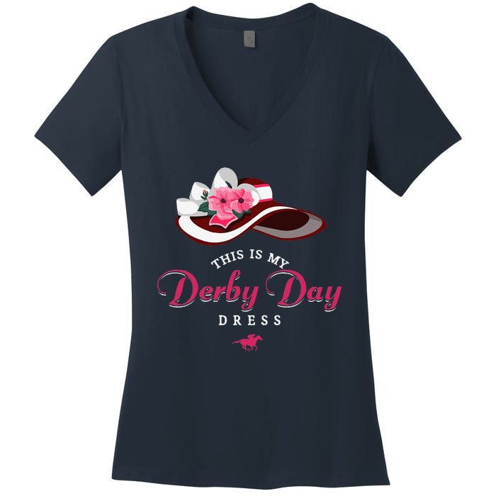 Derby Hats For Women 2024 This Is My Derby Dress Funny Derby Women's V-Neck T-Shirt