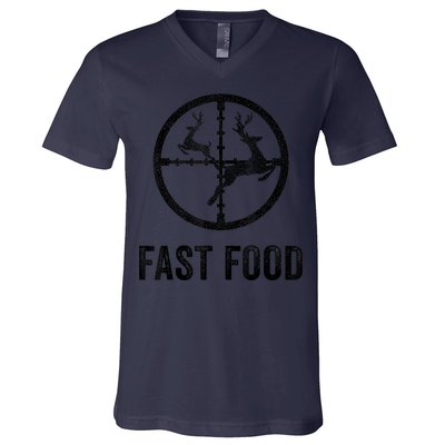 Deer Hunting Funny Hunter Gun Deer Fast Food V-Neck T-Shirt
