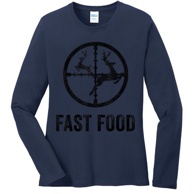 Deer Hunting Funny Hunter Gun Deer Fast Food Ladies Long Sleeve Shirt
