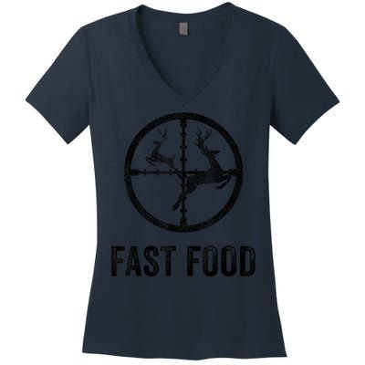 Deer Hunting Funny Hunter Gun Deer Fast Food Women's V-Neck T-Shirt