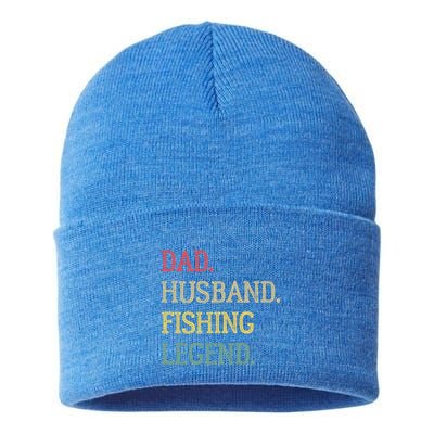 Dad Husband Fishing Legend Vintage Fishing Dad Cute Gift Sustainable Knit Beanie