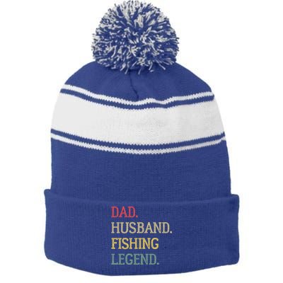 Dad Husband Fishing Legend Vintage Fishing Dad Cute Gift Stripe Pom Pom Beanie