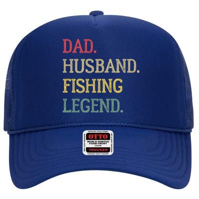 Dad Husband Fishing Legend Vintage Fishing Dad Cute Gift High Crown Mesh Back Trucker Hat