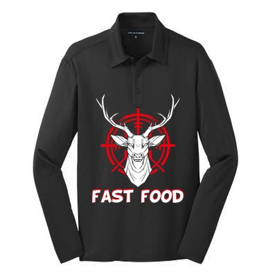 Deer Hunting Funny Hunter Gift Hunter Hunts Eat Fast Food Gift Silk Touch Performance Long Sleeve Polo