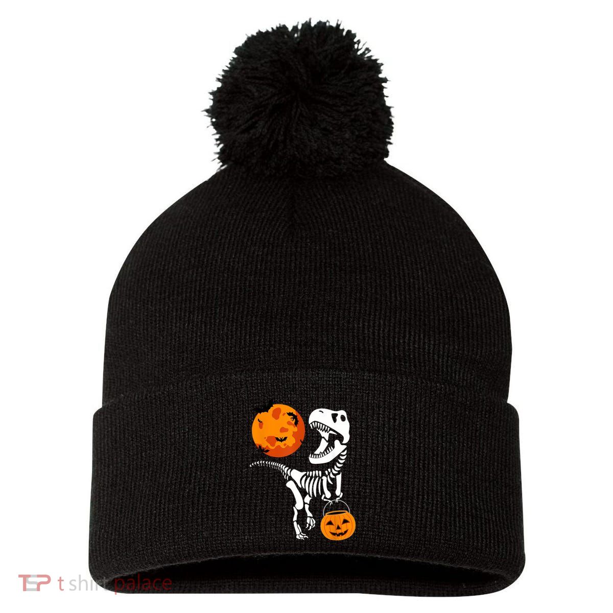 Dinosaur Halloween Funny T Rex Pom Pom 12in Knit Beanie