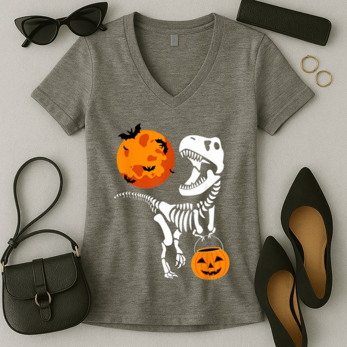 Dinosaur Halloween Funny T Rex Women's V-Neck T-Shirt