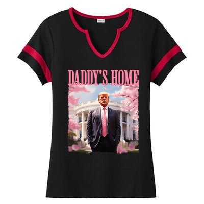 DaddyS Home Funny Trump DaddyS Coming Home 2024 Maga 2024 Ladies Halftime Notch Neck Tee