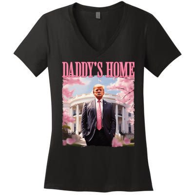 DaddyS Home Funny Trump DaddyS Coming Home 2024 Maga 2024 Women's V-Neck T-Shirt