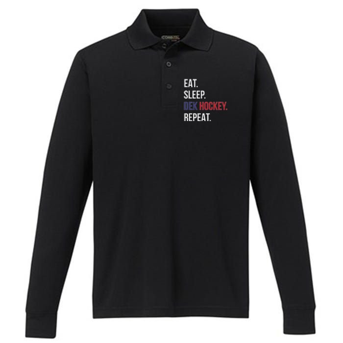 Dek Hockey Funny Eat Sleep Dek Hockey Repeat Performance Long Sleeve Polo