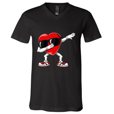 Dabbing Heart Funny Gifts Valentines Day V-Neck T-Shirt