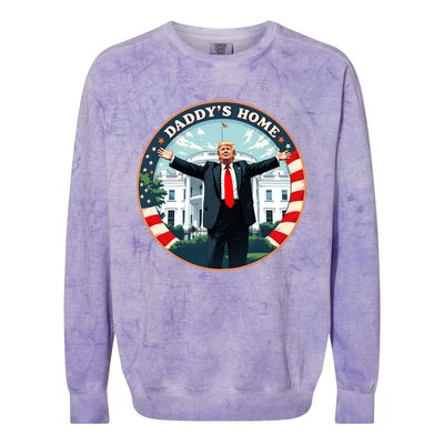 Daddys Home Funny Donald Trump White House 2024 President 47 Colorblast Crewneck Sweatshirt