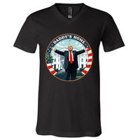 Daddys Home Funny Donald Trump White House 2024 President 47 V-Neck T-Shirt