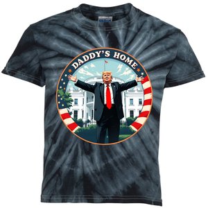 Daddys Home Funny Donald Trump White House 2024 President 47 Kids Tie-Dye T-Shirt