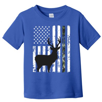 Deer Hunting Gift American Flag Whitetail Buck Camo Funny Gift Toddler T-Shirt