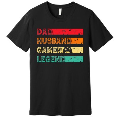 Dad Husband Gamer Legend Vintage Gamer gaming fathers Day Premium T-Shirt