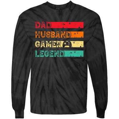 Dad Husband Gamer Legend Vintage Gamer gaming fathers Day Tie-Dye Long Sleeve Shirt