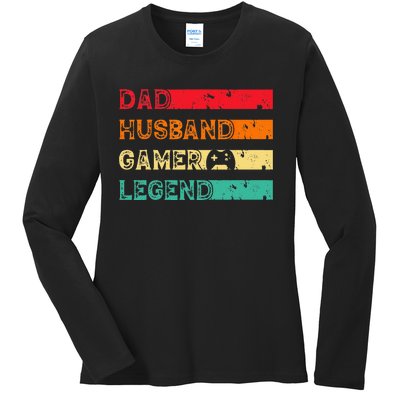 Dad Husband Gamer Legend Vintage Gamer gaming fathers Day Ladies Long Sleeve Shirt