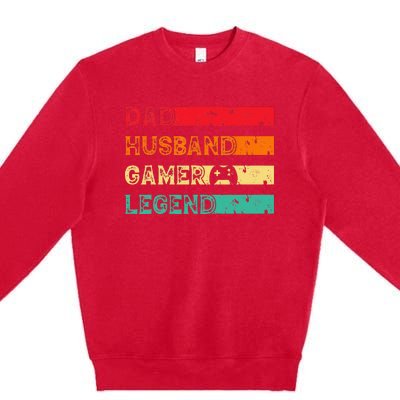 Dad Husband Gamer Legend Vintage Gamer gaming fathers Day Premium Crewneck Sweatshirt