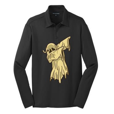 Dabbing Halloween Ghost Funny Gift Silk Touch Performance Long Sleeve Polo