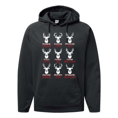 Deer Hunting Gift Hunter Of All Santas Reindeer Performance Fleece Hoodie