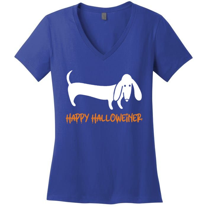 Dachshund Happy Halloweiner Funny Halloween Dogs Lover Funny Gift Funny Gift Women's V-Neck T-Shirt