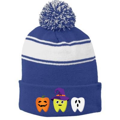 Dental Hygienist Halloween Pumpkin Ghost Witch Tooth Doctor Gift Stripe Pom Pom Beanie