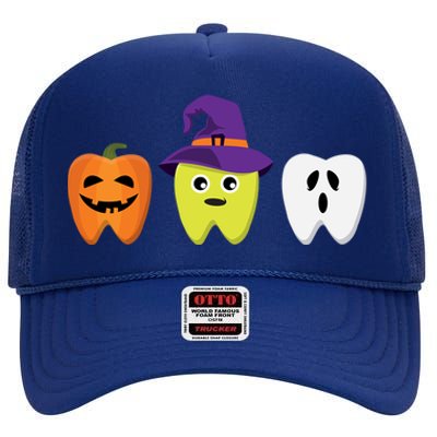 Dental Hygienist Halloween Pumpkin Ghost Witch Tooth Doctor Gift High Crown Mesh Back Trucker Hat