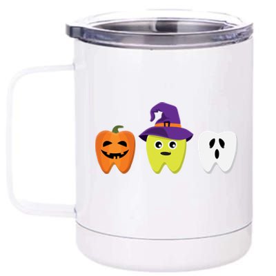 Dental Hygienist Halloween Pumpkin Ghost Witch Tooth Doctor Gift 12 oz Stainless Steel Tumbler Cup