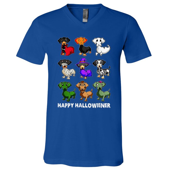 Dachshund Happy Halloweiner Funny Halloween Dogs Lover V-Neck T-Shirt