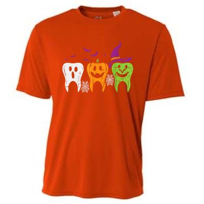 Dental Hygienist Halloween Spooky Witch Ghost Dentist Teeth Funny Gift Cooling Performance Crew T-Shirt