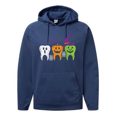 Dental Hygienist Halloween Spooky Witch Ghost Dentist Teeth Funny Gift Performance Fleece Hoodie