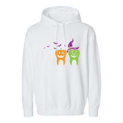 Dental Hygienist Halloween Spooky Witch Ghost Dentist Teeth Funny Gift Garment-Dyed Fleece Hoodie