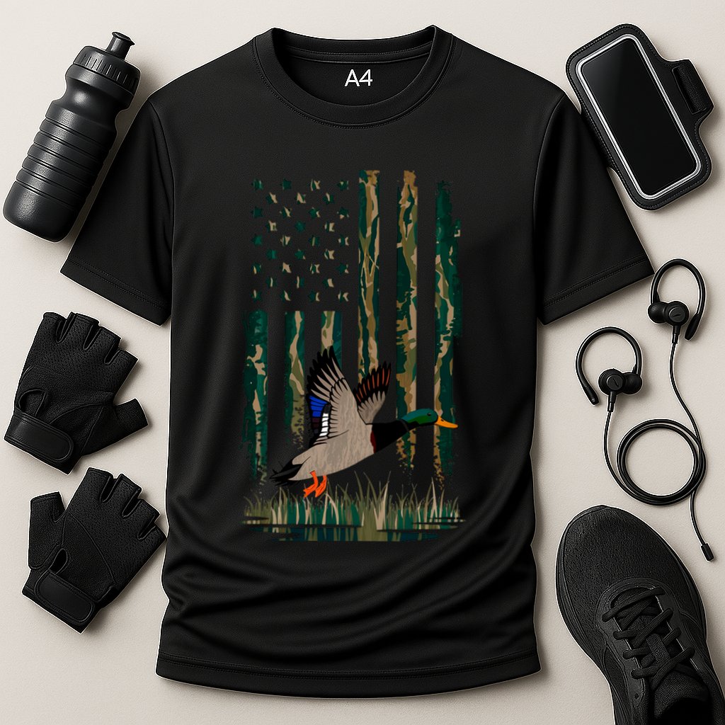 Duck Hunting Hoodie Camo Usa Flag Country Hoodies Waterfowl Cooling Performance Crew T-Shirt