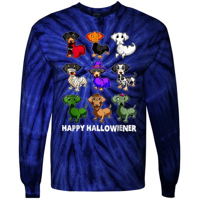 Dachshund Happy Halloweiner Funny Halloween Dogs Lover Gifts Tie-Dye Long Sleeve Shirt