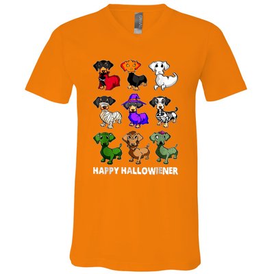 Dachshund Happy Halloweiner Funny Halloween Dogs Lover Gifts V-Neck T-Shirt